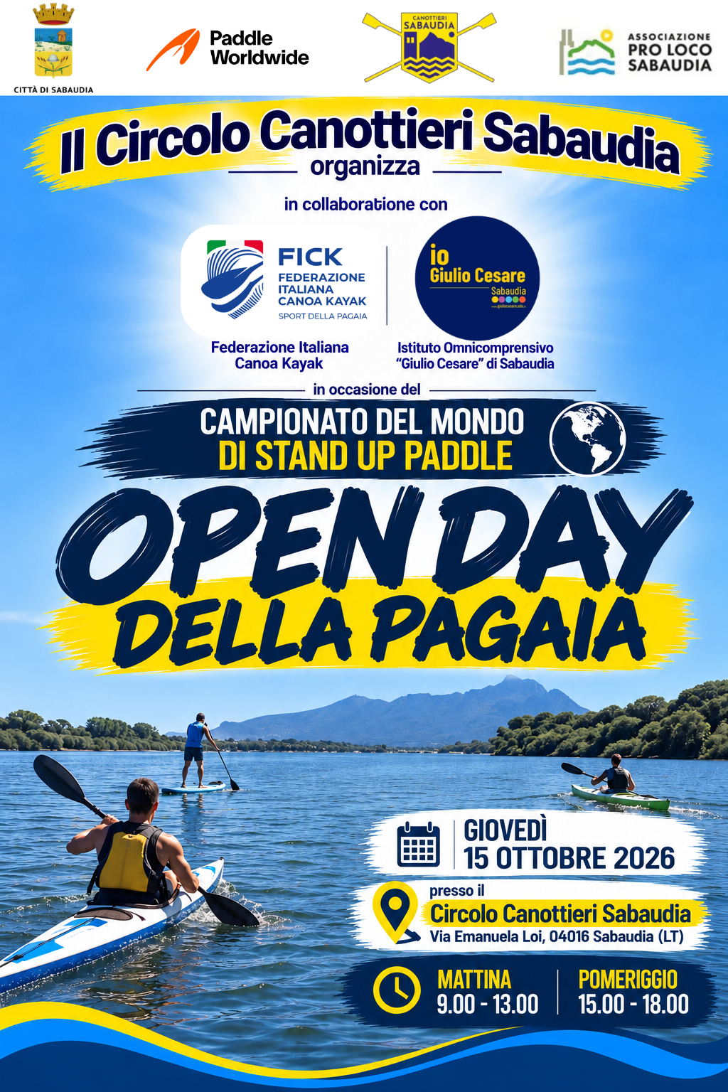 Open Day della Pagaia: il 15 ottobre al Circolo Canottieri Sabaudia